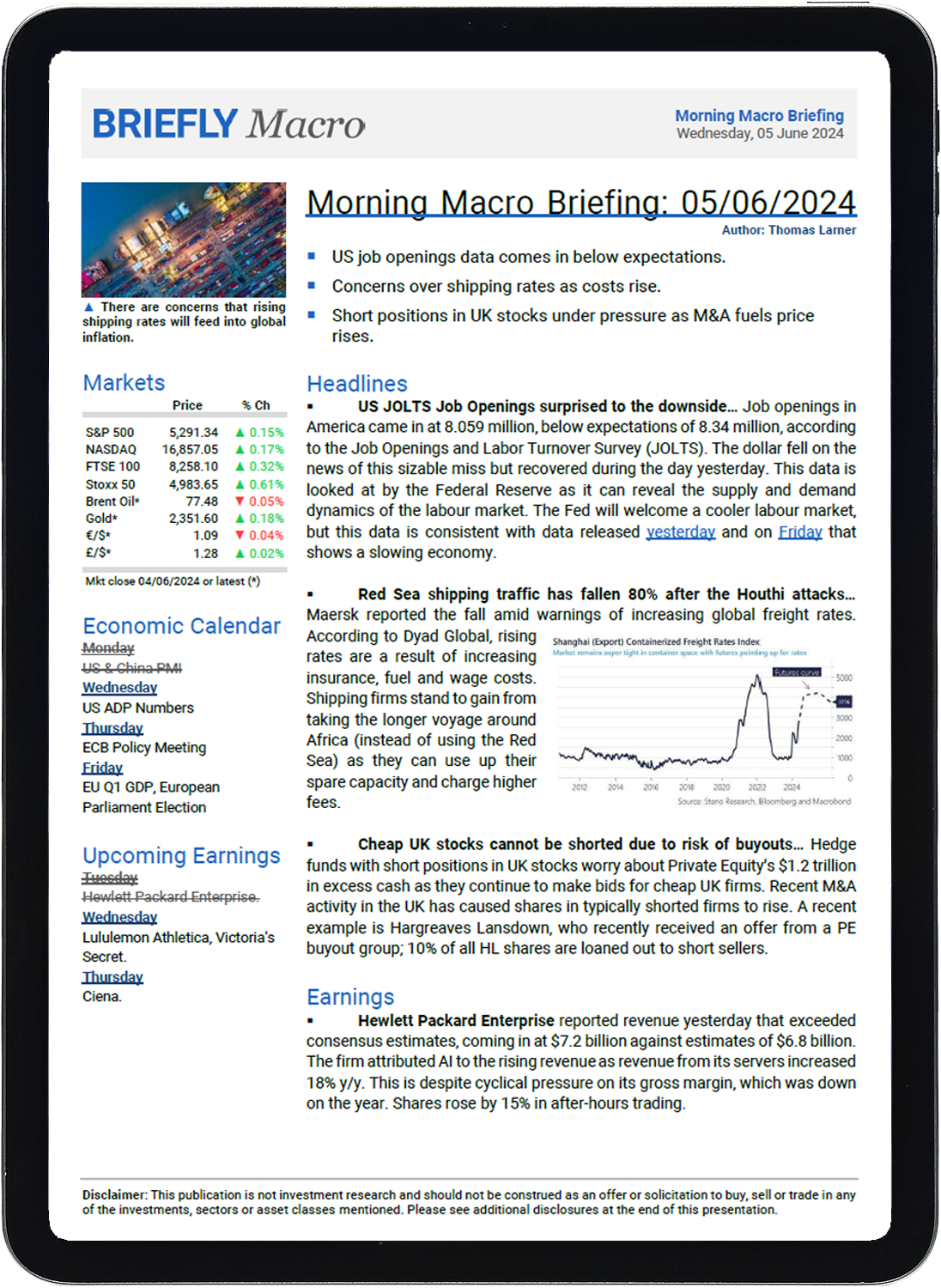 Tablet showing one of our reports